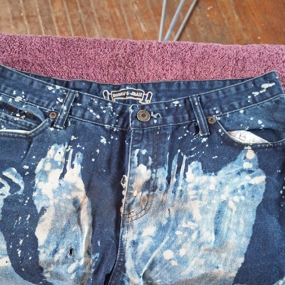 Robin's Jean Dark Denim with White Paint Effect - Picture 1 of 4